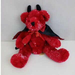 Vintage Atico International Red Glittery Halloween Devil Teddy Bear 8" Plush